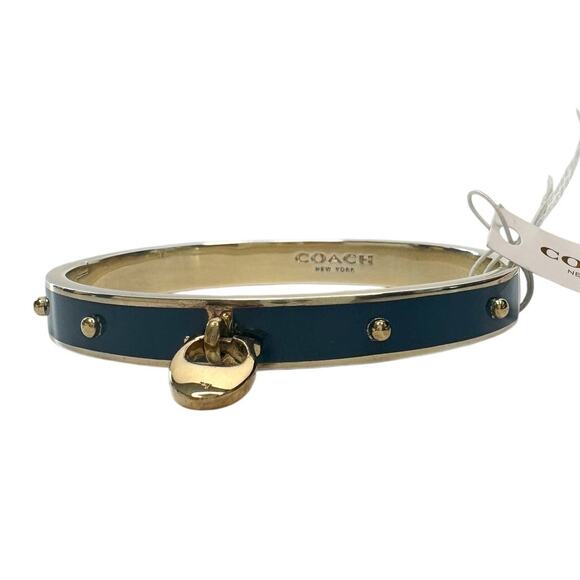 Coach Enamel Riveted Signature C Hinge Bangle Bracelet Teal Green- NWT - Picture 2 of 8